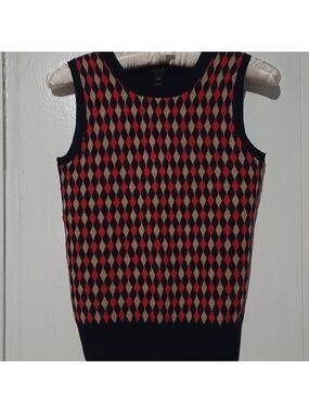 J CREW Diamond Harlequin Knit Crew Neck Merino Wool Sweater Vest NWT